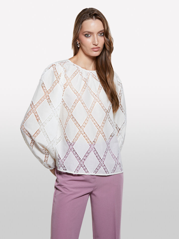 Cream white blouse with lace - women's blouses - Creamy White | Sisley image number 3